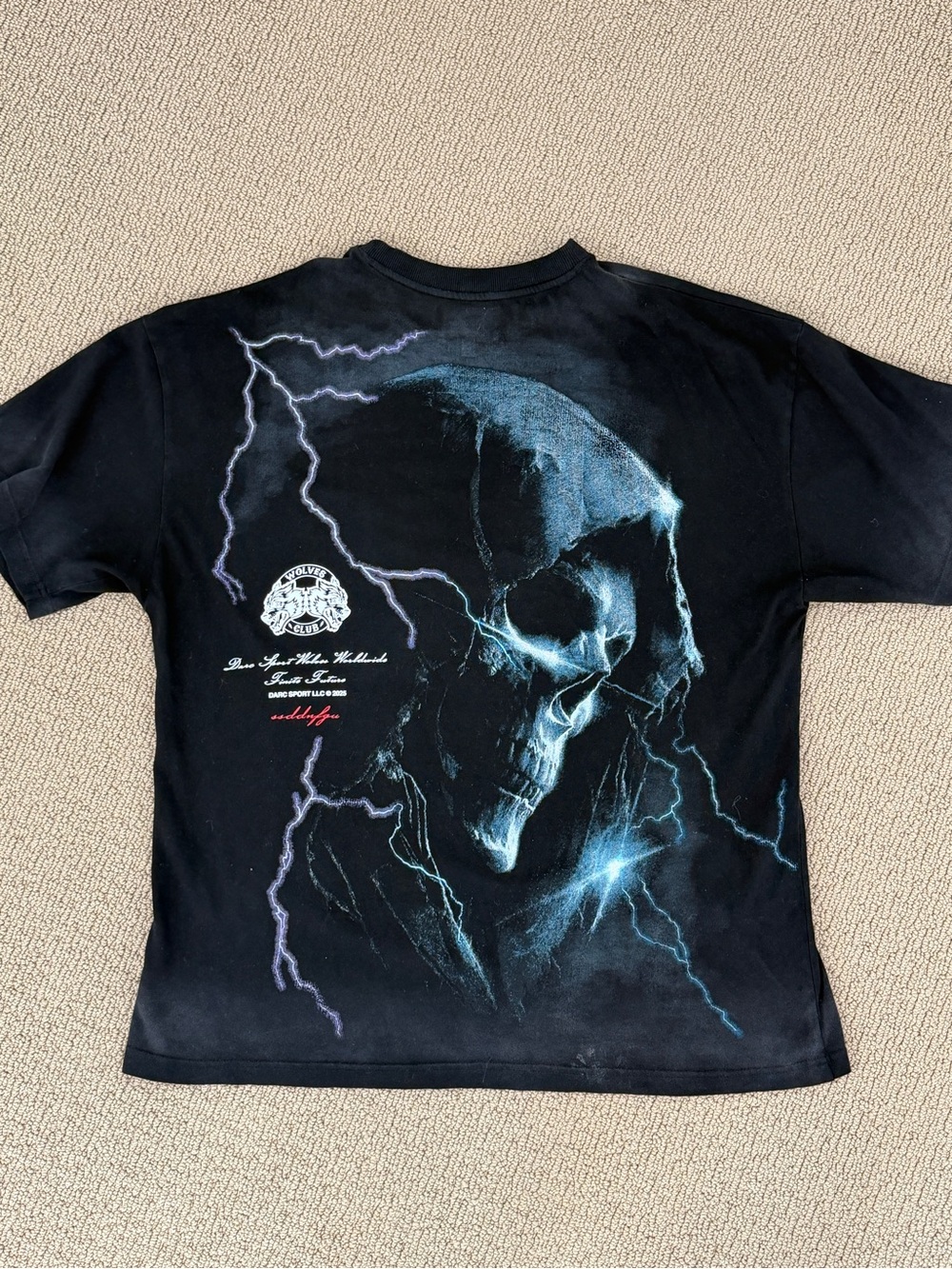 Darc Sport Black Graphic Skull Tee with Blue Lightning